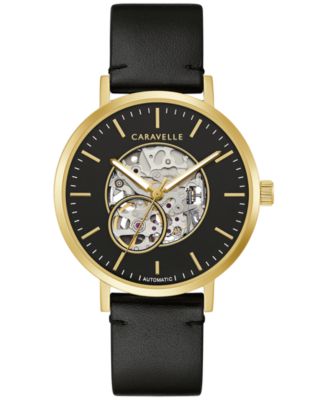 Caravelle - Men's Automatic Black Leather Strap Watch 39.5mm