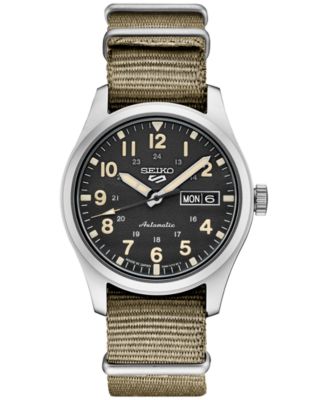 Seiko - Men's Automatic 5 Sports Khaki Nylon Strap Watch 43mm