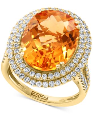 EFFY Collection - Citrine (9-1/3 ct. t.w.) & Diamond (1 ct. t.w.) Halo Ring in 14k Gold