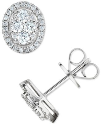 Macy's Brand - Diamond Oval Halo Cluster Stud Earrings (5/8 ct. t.w.) in 14k White Gold