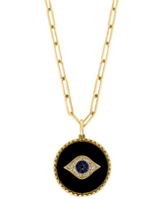 EFFY Collection - Onyx, Sapphire (1/20 ct. t.w.) & Diamond (1/10 ct. t.w.) Evil Eye 18" Pendant Necklace in 14k Gold