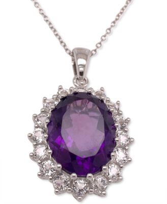 Macy's Brand - Amethyst (10 ct. t.w.) & White Topaz (2 ct. t.w.) Oval Halo 18" Pendant Necklace in Sterling Silver (Also in Mystic Quartz & Green Amethyst)