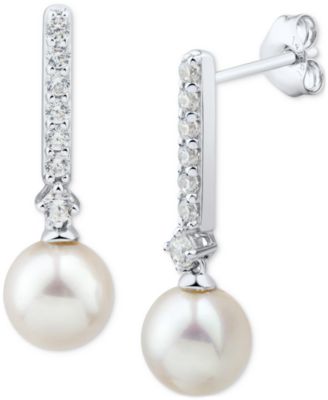 Honora - Cultured Freshwater Pearl (6mm) & Diamond (1/5 ct. t.w.) Drop Earrings in 14k Yellow or White Gold
