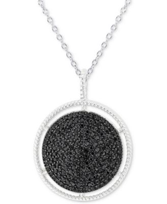 Macy's - Black Spinel Circle Cluster 18" Pendant Necklace in Sterling Silver