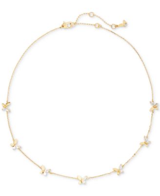 kate spade new york - Gold-Tone Crystal Social Butterfly Station Necklace, 17" + 3" extender