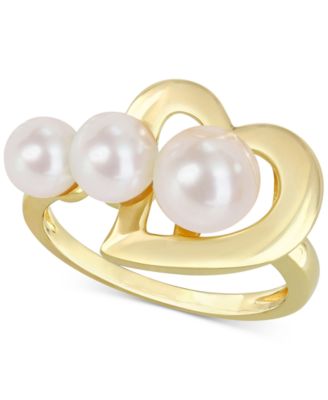 Macy's Brand - Cultured Freshwater Pearl (5 - 7-1/2mm) Heart Ring in Gold-Tone Plated Sterling Silver