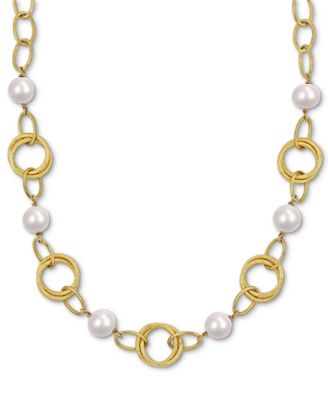 Macy's - Cultured Freshwater Pearl (9-10mm) Open Link 20" Statement Necklace in 18K Gold-Plated Sterling Silver