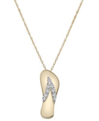Wrapped - Diamond Flip Flop Sandal Pendant Necklace (1/8 ct. t.w.) in 10k Gold, 16" + 2" extender