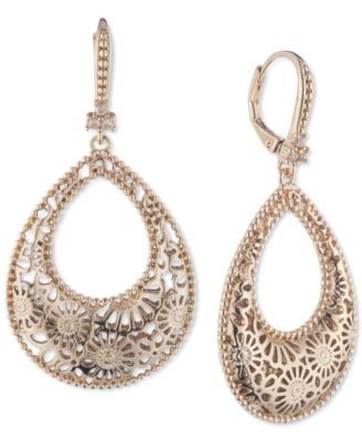 Marchesa - Gold-Tone Domed Open Filigree Drop Earrings