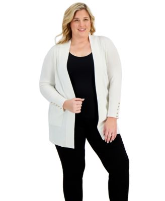 JM Collection - Plus Size Button-Sleeve Flyaway Cardigan Sweater