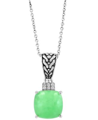 EFFY Collection - Jade & Diamond Accent 18" Pendant Necklace in Sterling Silver