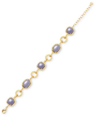 Macy's Brand - Dyed Green Jade & White Topaz (1 ct. t.w.) Halo Link Bracelet in 14k Gold-Plated Sterling Silver (Also in Dyed Lavender Jade & Dyed Red Jade)