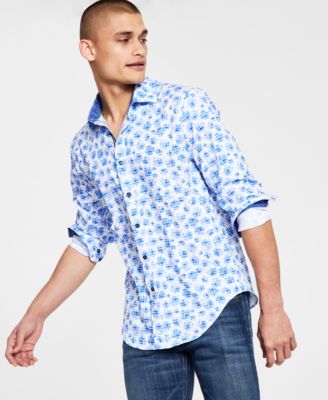 Society of Threads - Men's Slim-Fit Performance Stretch Abstract Floral/Gingham Long-Sleeve Button-Down Shirt