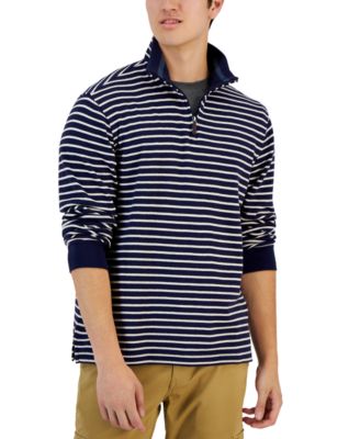 Club Room - Men's Classic Fit Striped French Rib Quarter-Zip Sweater