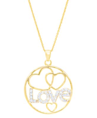 Macy's Brand - Diamond "Love" Heart Circle 18" Pendant Necklace (1/8 ct. t.w.) in 14k Gold-Plated Sterling Silver