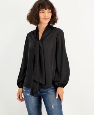 Bar III - Women's Bow-Tie Long-Sleeve Blouse