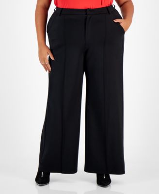 Bar III - Plus Size High-Rise Wide-Leg Pont&eacute;-Knit Pants