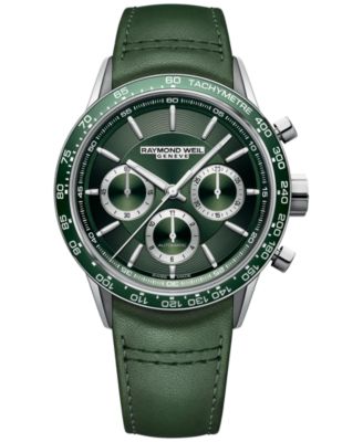 Raymond Weil - Men's Swiss Automatic Chronograph Freelancer Green Leather Strap Watch 44mm