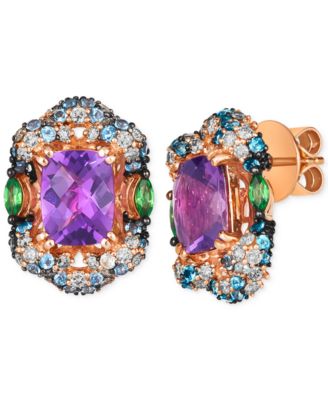 Le Vian - Multi-Gemstone (4-1/2 ct. t.w.) & Nude Diamond (7/8 ct. t.w.) Halo Cluster Statement Stud Earrings in 14k Rose Gold