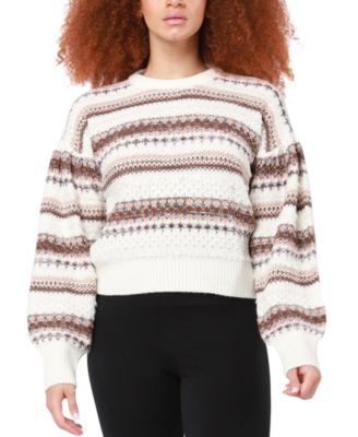 Black Tape - Women's Balloon-Sleeve Fringe-Knit Sweater