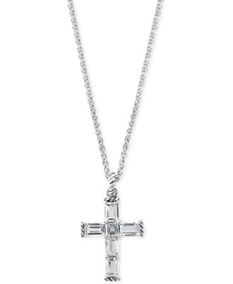 EFFY Collection - White Topaz Square- & Emerald-Cut 18" Cross Pendant Necklace (5-1/10 ct. t.w.) in Sterling Silver