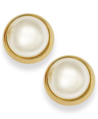 Lauren Ralph Lauren - Gold-Tone Bezel Acrylic Pearl Stud Earrings