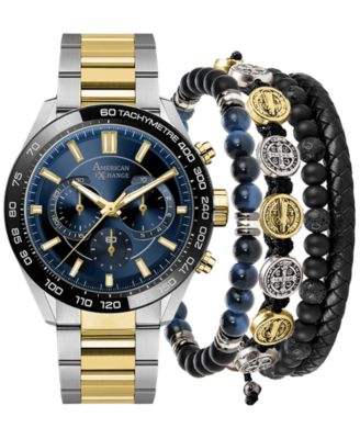 American Exchange - Men's Two-Tone Metal Alloy Bracelet Watch 45mm Gift Set