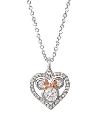 Disney - Cubic Zirconia Minnie Mouse Pendant Necklace in Sterling Silver & 18K Rose Gold-Plate, 16" + 2" extender