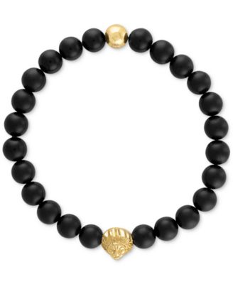 Esquire Men's Jewelry - Onyx & Lion Bead Stretch Bracelet in 14k Gold-Plated Sterling Silver, (Also in Blue Tiger Eye)