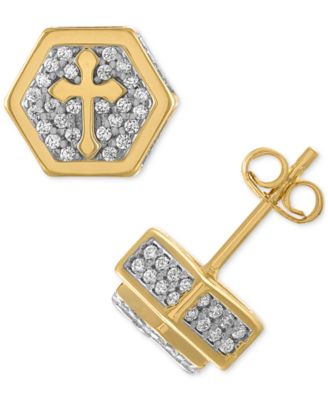 Esquire Men's Jewelry - Cubic Zirconia Cross Hexagon Cluster Stud Earrings
