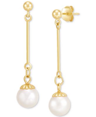 Macy's - Cultured Freshwater Pearl (6-1/2 - 7mm) Drop Earrings in 14k Gold
