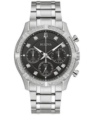 Bulova - Men's Chronograph Classic Diamond (1/8 ct. t.w.) Stainless Steel Bracelet Watch 44mm, A Macy's Exclusive Style