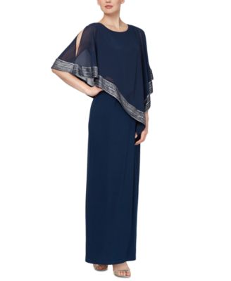 SL Fashions - Petite Asymmetric Cape Overlay Gown