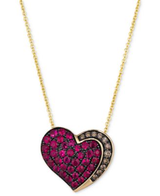 Le Vian - GODIVA x &reg; Strawberry and Chocolate Heart Pendant Necklace Featuring Passion Ruby (3/4 ct. t.w.) & Chocolate Diamond (1/10 ct. t.w.) in 14k Gold