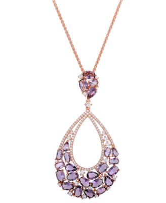 Macy's Brand - Purple & White Cubic Zirconia Teardrop 18" Pendant Necklace in 14k Rose Gold-Plated Sterling Silver
