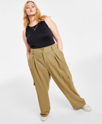 And Now This - Trendy Plus Size Wide-Leg Pleated Cargo Pants