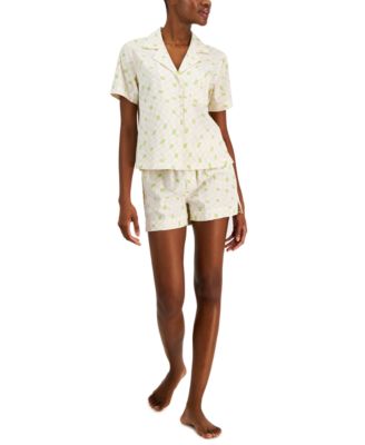 Jenni - Women's Woven Notched-Collar Short Pajamas Set