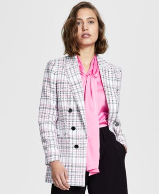 Bar III - Women's Plaid Open-Front Faux-Double-Breasted Blazer