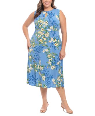 London Times - Plus Size Floral-Print Jersey Dress