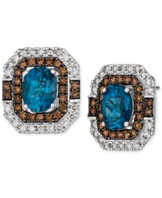 Le Vian - Deep Sea Blue Topaz (3-1/2 ct. t.w.) & Diamond (1-5/8 ct. t.w.) Stud Earrings in 14k White Gold