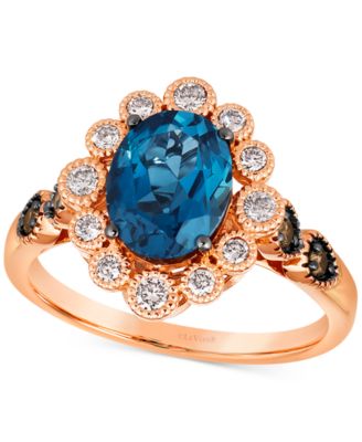Le Vian - Deep Sea Blue Topaz (1-3/4 ct. t.w.) & Diamond (3/8 ct. t.w.) Halo Ring in 14k Rose Gold