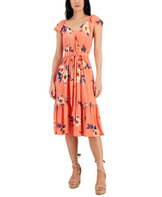 JPR Studio - Women's Printed Tie-Waist Flutter-Sleeve Midi Dress