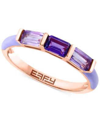 EFFY Collection - Amethyst (1/5 ct. t.w.) & Pink Amethyst (5/8 ct. t.w.) Emerald-Cut Enamel Ring in 14k Rose Gold-Plated Sterling Silver
