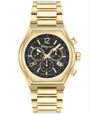 Salvatore Ferragamo - Men's Swiss Chronograph Tonneau Gold Ion Plated Stainless Steel Bracelet Watch 42mm