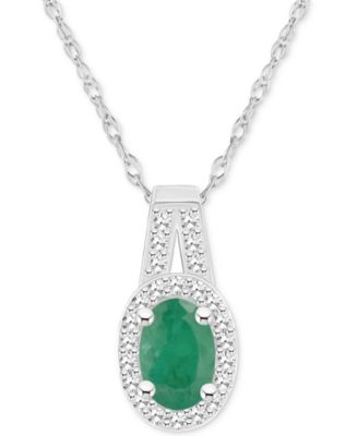 Macy's Brand - Emerald (1/2 ct. t.w.) & Diamond (1/8 ct. t.w.) Oval Halo 18" Pendant Necklace in Sterling Silver (Also in Ruby & Sapphire)