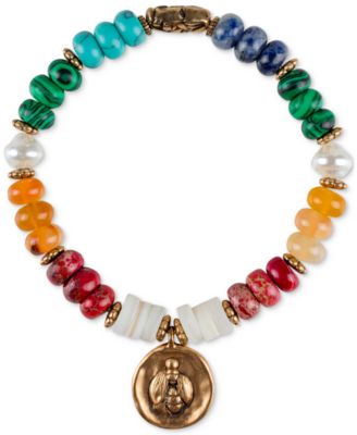Patricia Nash - Gold-Tone Bee Charm Multicolor Beaded Stretch Bracelet