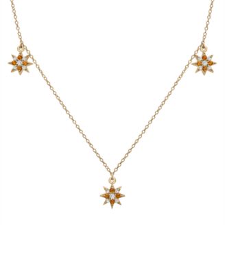 Macy's Brand - Citrine (1/4 ct. t.w.) & Lab-Created White Sapphire (1/5 ct. t.w.) Star Dangle Collar Necklace in 14k Gold-Plated Sterling Silver, 16" + 2" extender