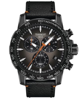 Tissot - Men's Swiss Chronograph Supersport Black Leather Strap Watch 46mm