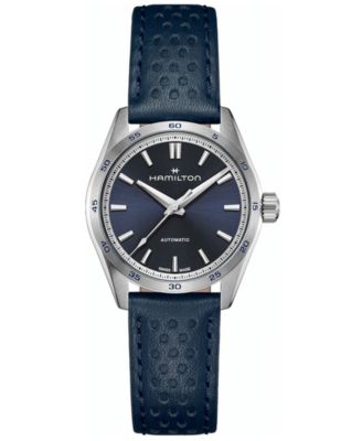 Hamilton - Women's Swiss Automatic Jazzmaster Performer Blue Leather Strap Watch 34mm