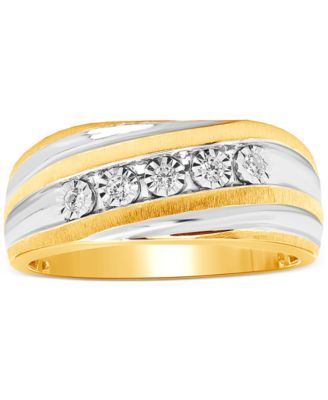 Macy's Brand - Men's Diamond Two-Tone Swirl Ring (1/10 ct. t.w.) in Sterling Silver & 18k Gold-Plate